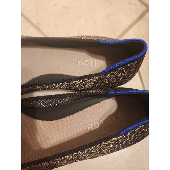 Rothy's "The Point" Flats in "Sparkle Herringbone" Black & Gold Size 10.5 - Picture 5 of 12